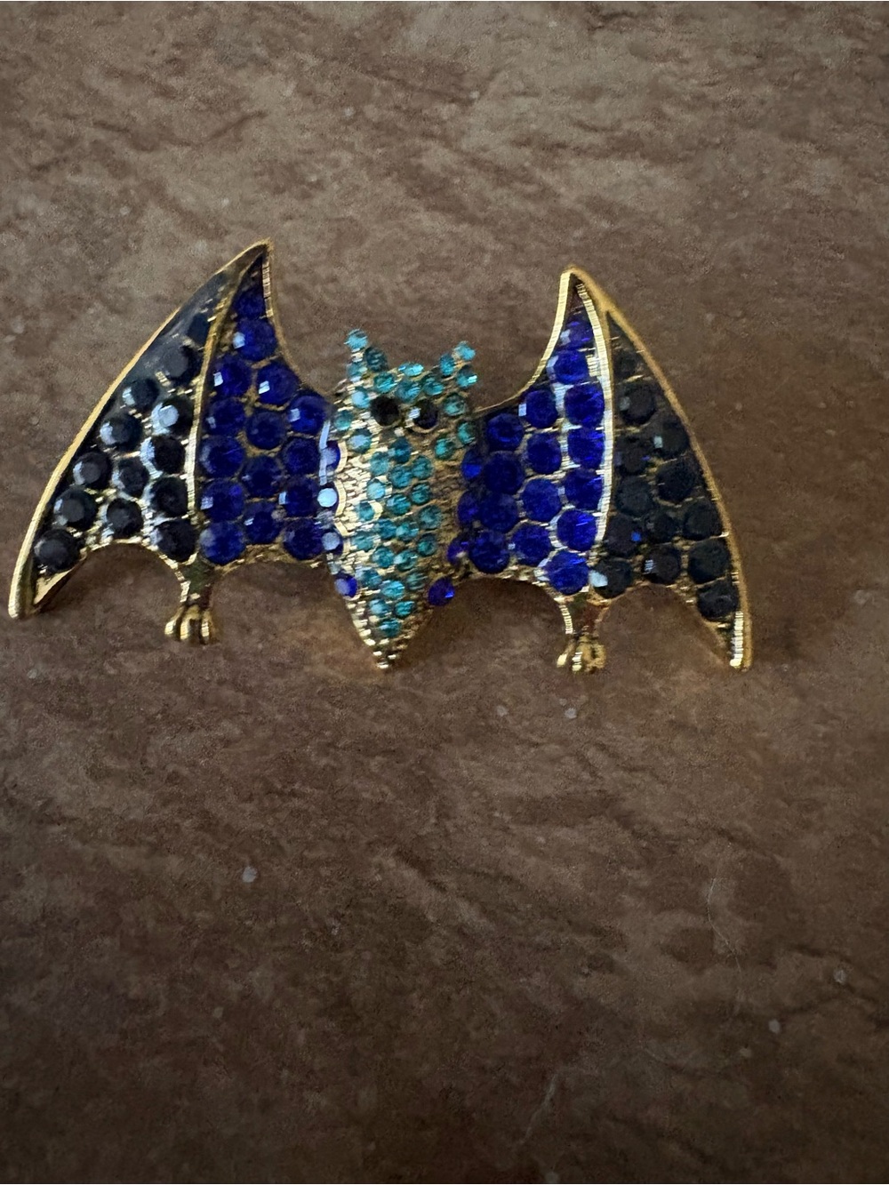 Crystal Bat Brooch in Blue and Teal
